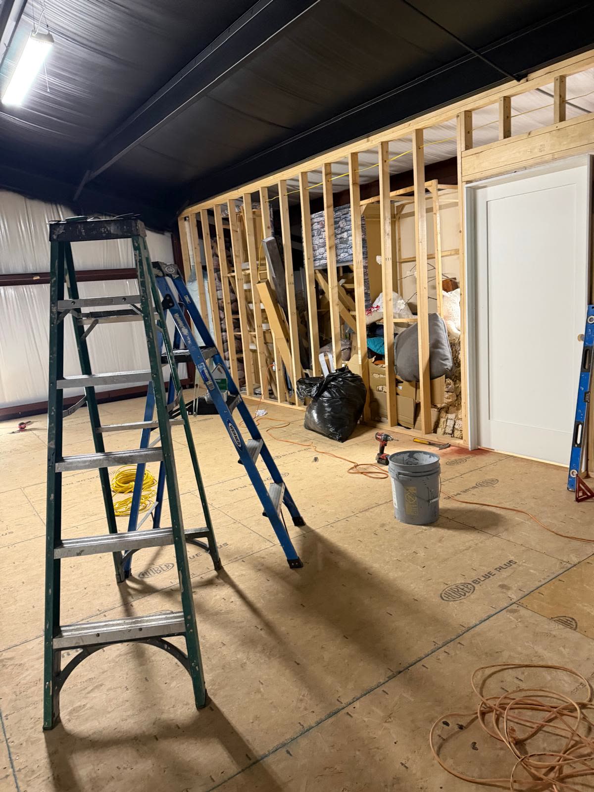 Interior wall framing in progress