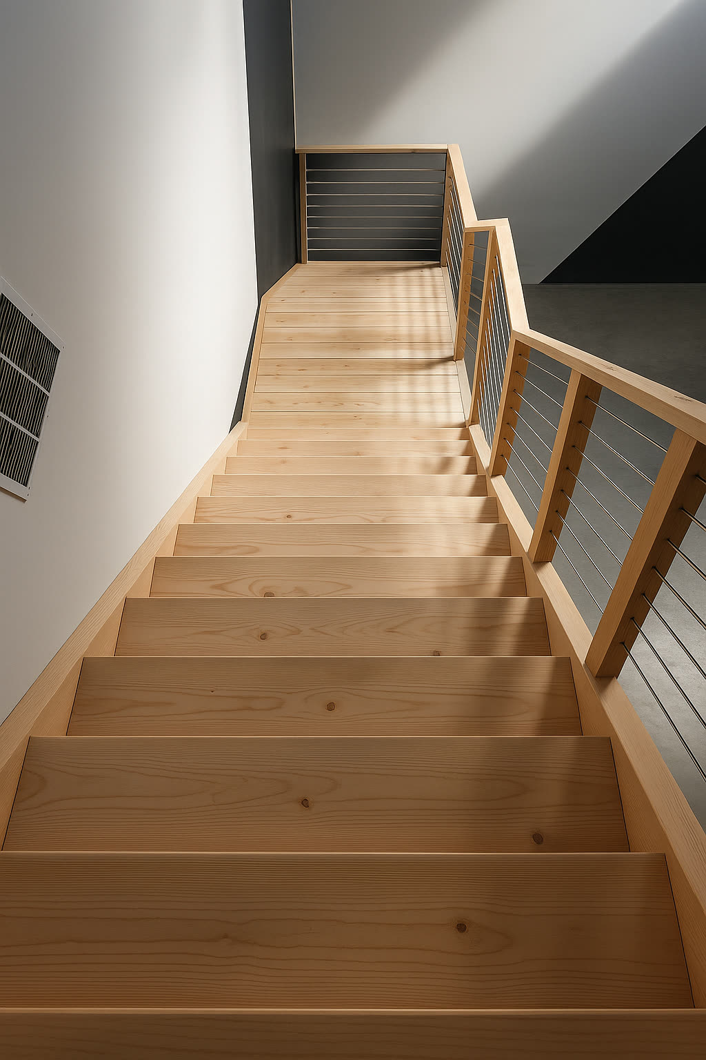 Beautiful wooden staircase by Caballero C&L Remodeling